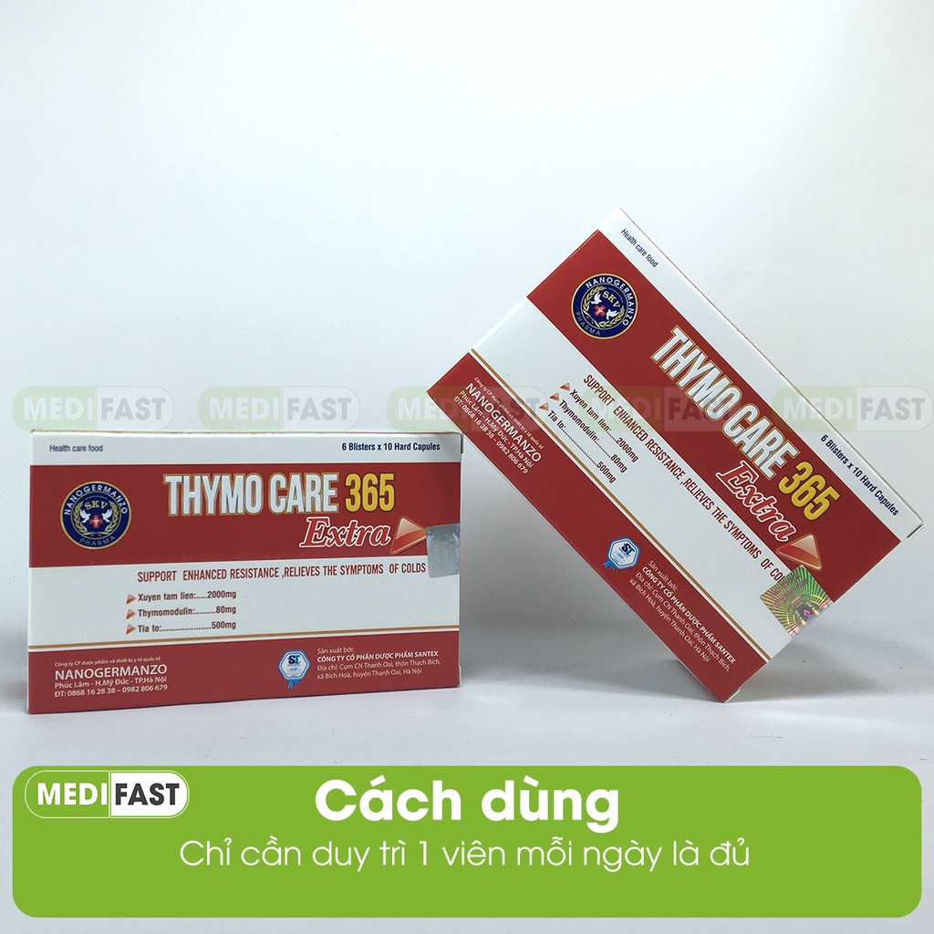 Thymo Care Hộp 60 viên - Xuyên tâm liên tăng cường miễn dịch có thêm Thymodulin và tía tô tăng sức đề kháng