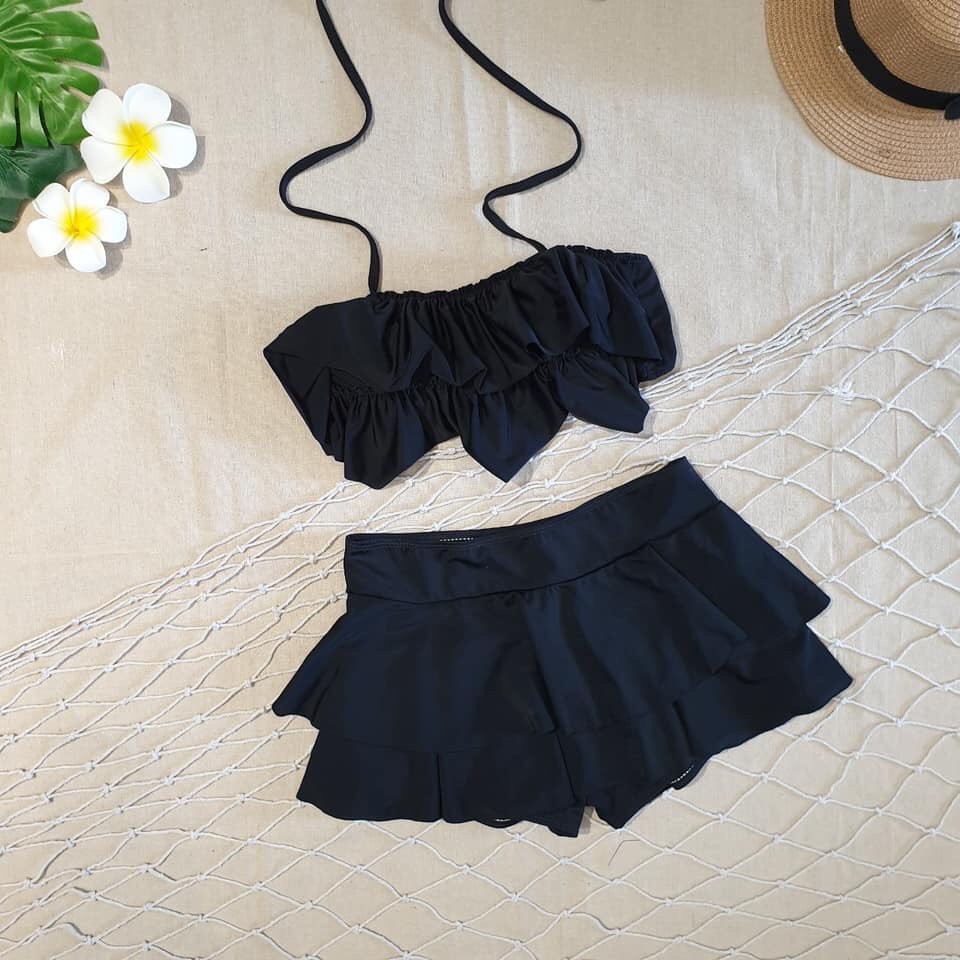 Bikini hai mảnh đẹp đen váy hai tầng bộ đồi bơi đẹp | BigBuy360 - bigbuy360.vn
