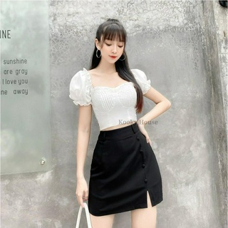KOOKY HOUSE - JENA SKIRT - Chân váy xẻ tà 1 bên nhấn nút bọc