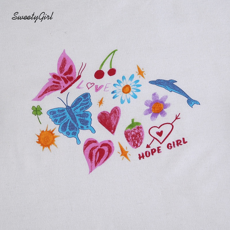 Áo Croptop Tay Ngắn Cổ Tròn In Họa Tiết Hoạt Hình Nhiều Màu Sắc Thời Trang Cho Nữ