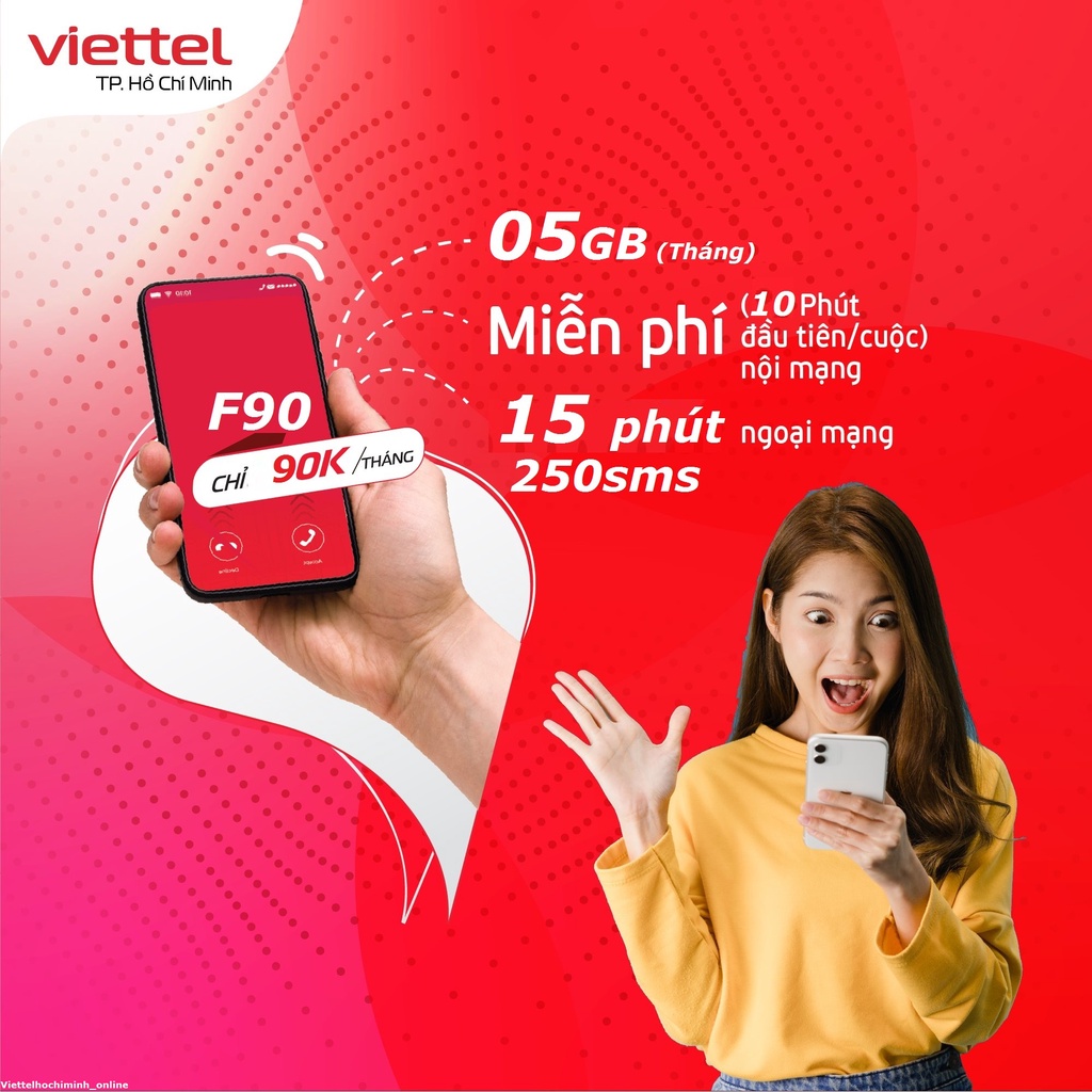 Sim 4G Viettel gói F90 miễn Phí gọi nội mạng dưới 10 phút