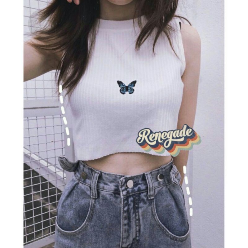 Áo croptop ba lỗ thiêu bướm