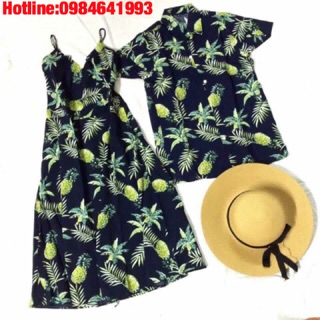 Set cặp váy áo hoa quả đi biển