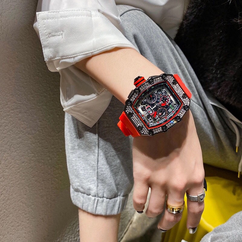 Đồng Hồ Đeo Tay Không Cơ Khí Dát Kim Cương Lớn Cao Cấp Lịch Lãm Nam Tính Miller Chính Hãng