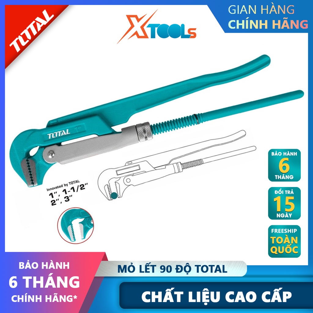 Kìm mở ống TOTAL | mỏ lết 90° quy cách 1 - 2 inch làm từ chất liệu cao cấp, không bị gỉ sét [CHÍNH THỨC] [XTOOLs]
