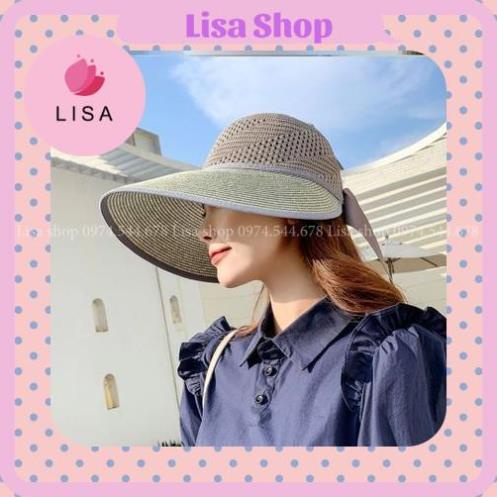 [HÀNG CAO CẤP] Mũ cói chống nắng, nón cói đi biển vành rộng phối nơ mặt sau siêu hot 2021, M15