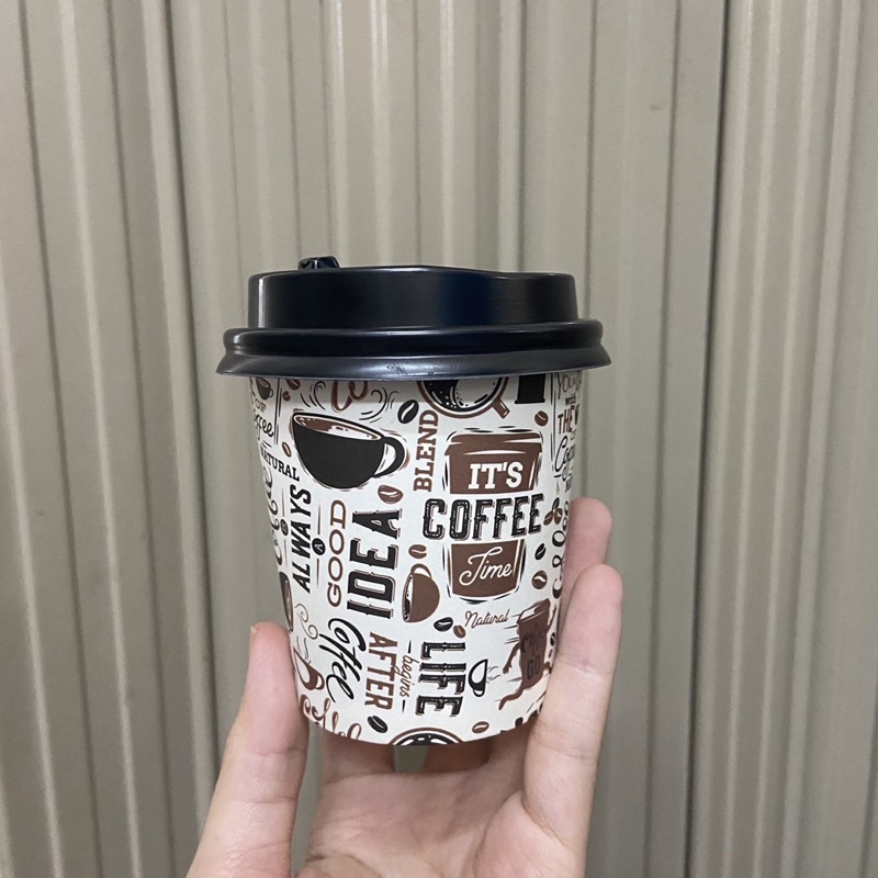 50 ly giấy 240ml ~ 8oz nắp đen phong cách Hàn Quốc New Day Mocha hình trắng đen nâu xanh dùng 1 lần - Paper cup