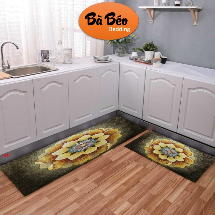 Thảm bếp, Bộ 2 Thảm Bếp 3D Siêu Thấm, Thảm chùi chân, Thảm lau chân bali in 3d chống trơn trượt cao cấp kích cỡ 40x120cm