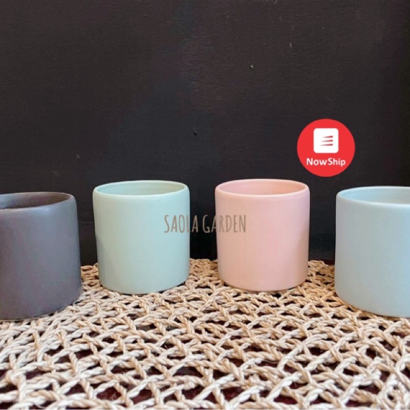 Chậu đất nung / sứ tráng men trụ tròn - trồng sen đá xương rồng hoặc cây văn phòng màu pastel dễ thương nhẹ nhàng