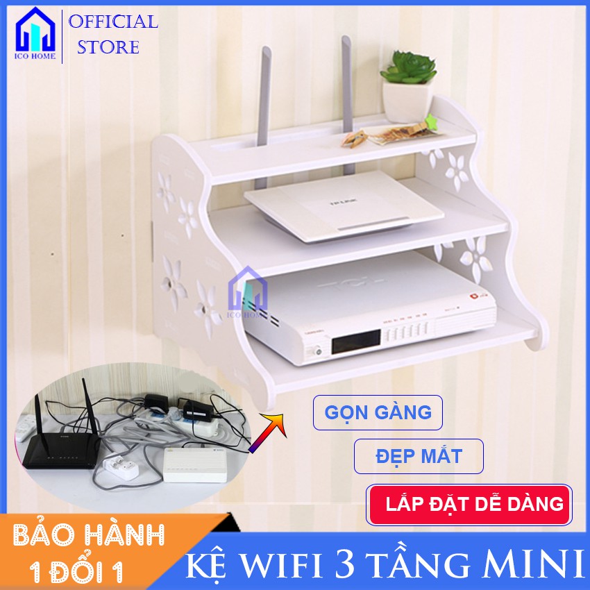 Kệ wifi treo tường 3 tầng KHÔNG CẦN KHOAN nhỏ gọn thông minh tiện lợi- Ico Home