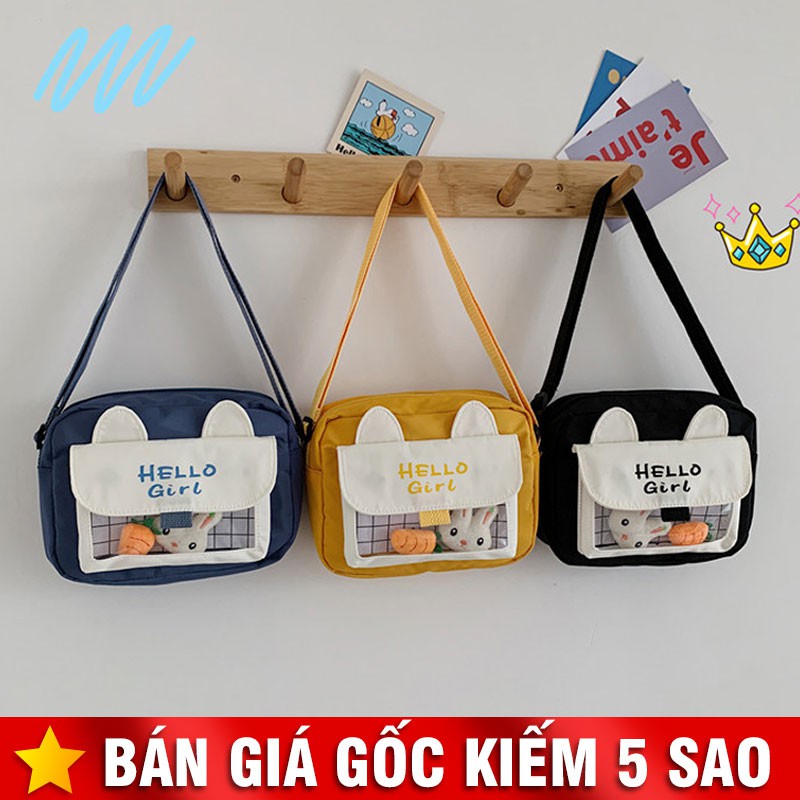 Túi Đeo Chéo Tai Thỏ Trong Suốt Kèm Sticker Bông P1916