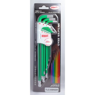 Bộ lục giác màu xanh lá Eight 9 chi tiết 1.5mm-10mm Nhật Bản TLC-S9NGR