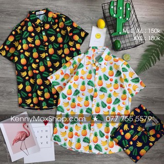 Áo sơ mi trái cây, Sơ mi Hawaii đi biển - Thơm dứa, Chuối, Cam, Trái dừa, Sư tử - #AA