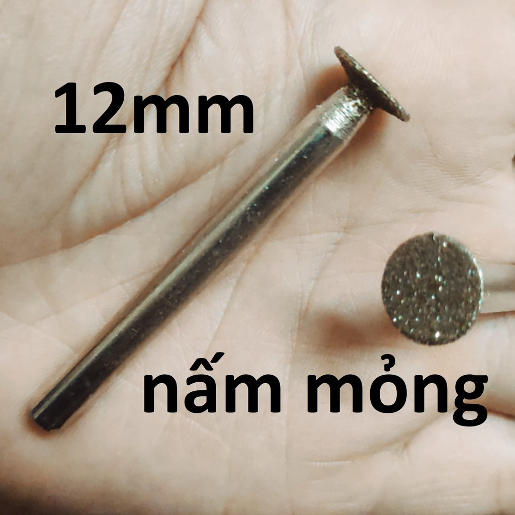 Mũi mài kim cương, mũi mài khắc đá, ngọc, hình nấm mỏng 12mm, cán 6mm
