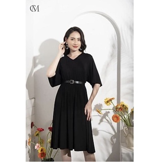 Đầm thun cổ tim, chun eo, dáng xoè công sở