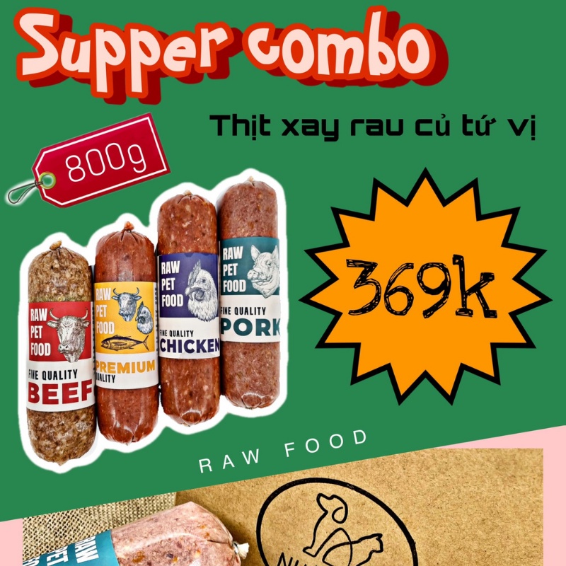[GIAO HỎA TỐC] Thức Ăn Chó Mèo - Thịt Xay Rau Củ -Combo Làm Quen - Raw Pet Food