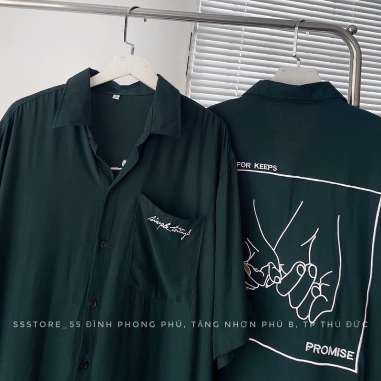 [Xả Kho] Áo Sơ Mi Tay Ngắn Simple Mầu Xanh Form Rộng Unisex Nam Nữ( Hàng Sẵn)