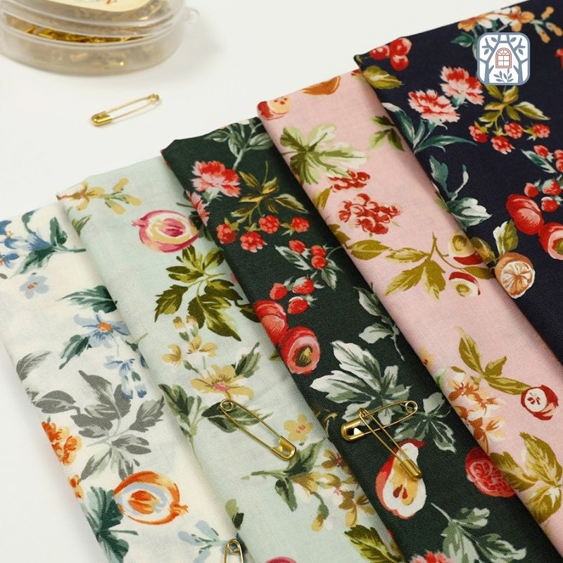 YHD-25 Vải cotton 100% tự nhiên🍒YUWA🍒khổ vải 110cm, hoa quả lựu , quả lê  - vải đẹp handmade, quilt, may quần áo