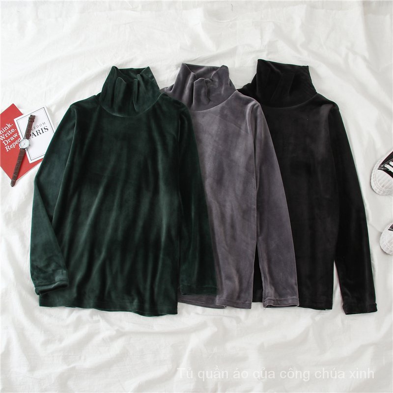 Áo Kiểu Tay Dài Cổ Lọ Chất Nhung Dày Dặn Giữ Ấm Thời Trang Xuân Thu Cho Nữ