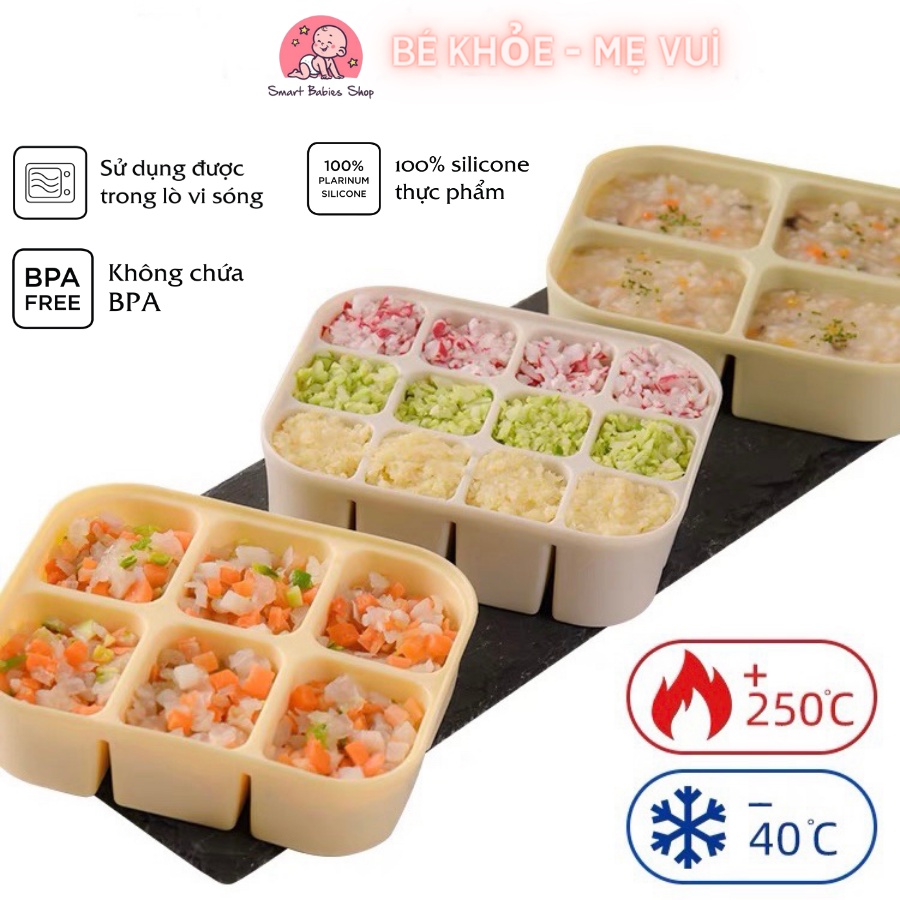 KHAY SILICONE TRỮ ĐÔNG ĐỒ ĂN DẶM , HỘP TRỮ THỨC ĂN CHO BÉ, HỘP ĐỰNG THỰC PHẨM, SMART BABIES SHOP