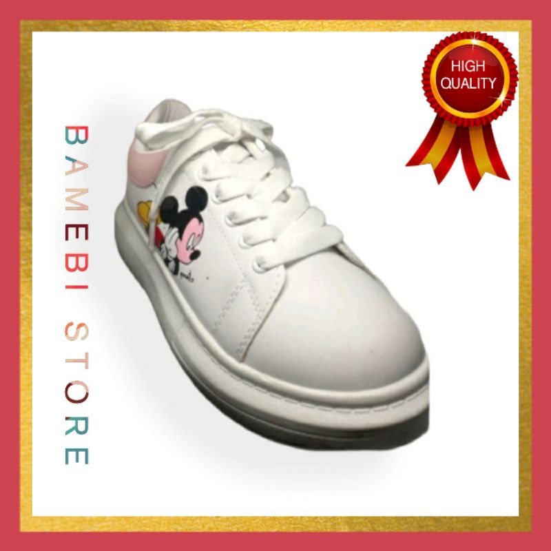 Giày thể thao nữ / sneaker tăng chiều cao chuột Mickey màu trắng gót hồng