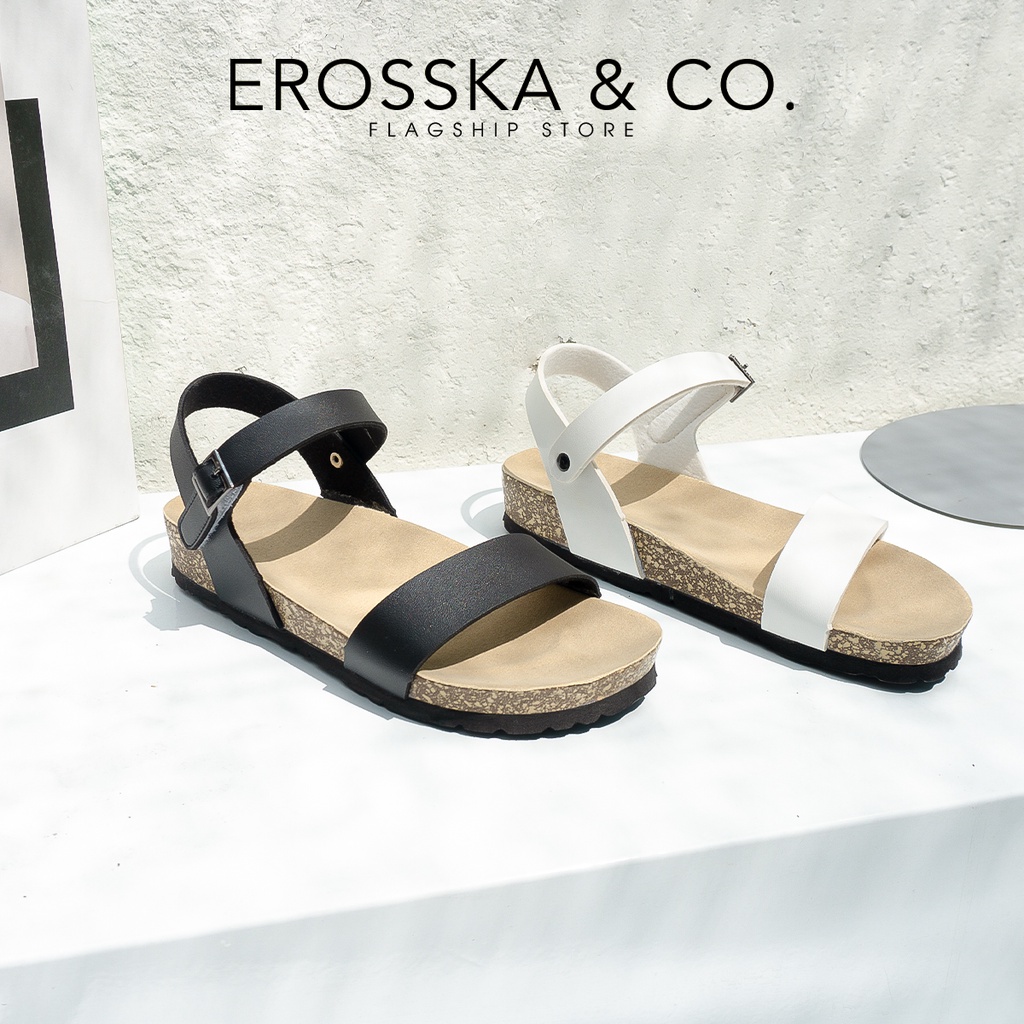 [Mã FAMARAL1 giảm 10K đơn từ 50K] Erosska - Giày sandal đế trấu quai ngang hai màu đen trắng - DT004