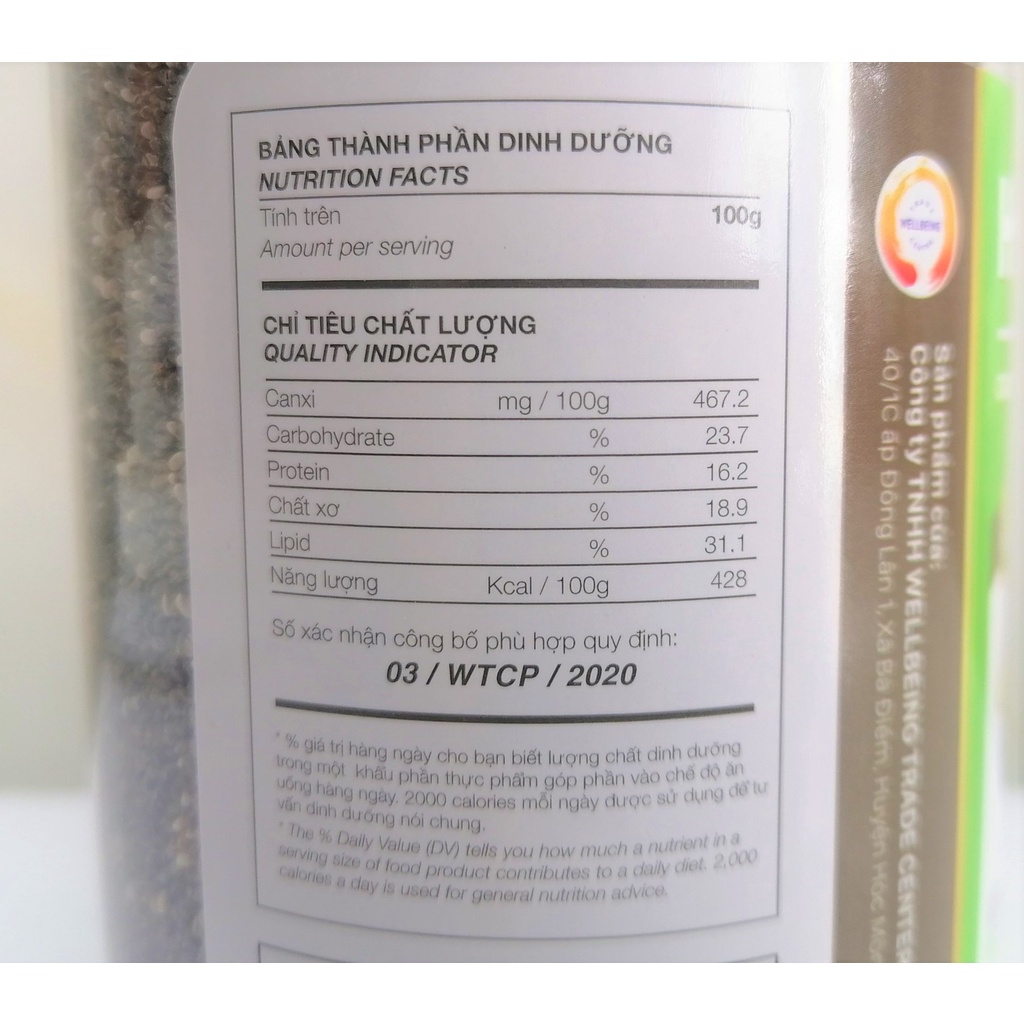[Hộp 500g - ĐEN] HẠT CHIA HỮU CƠ [VN] WELLBEING Organic Black Chia Seeds