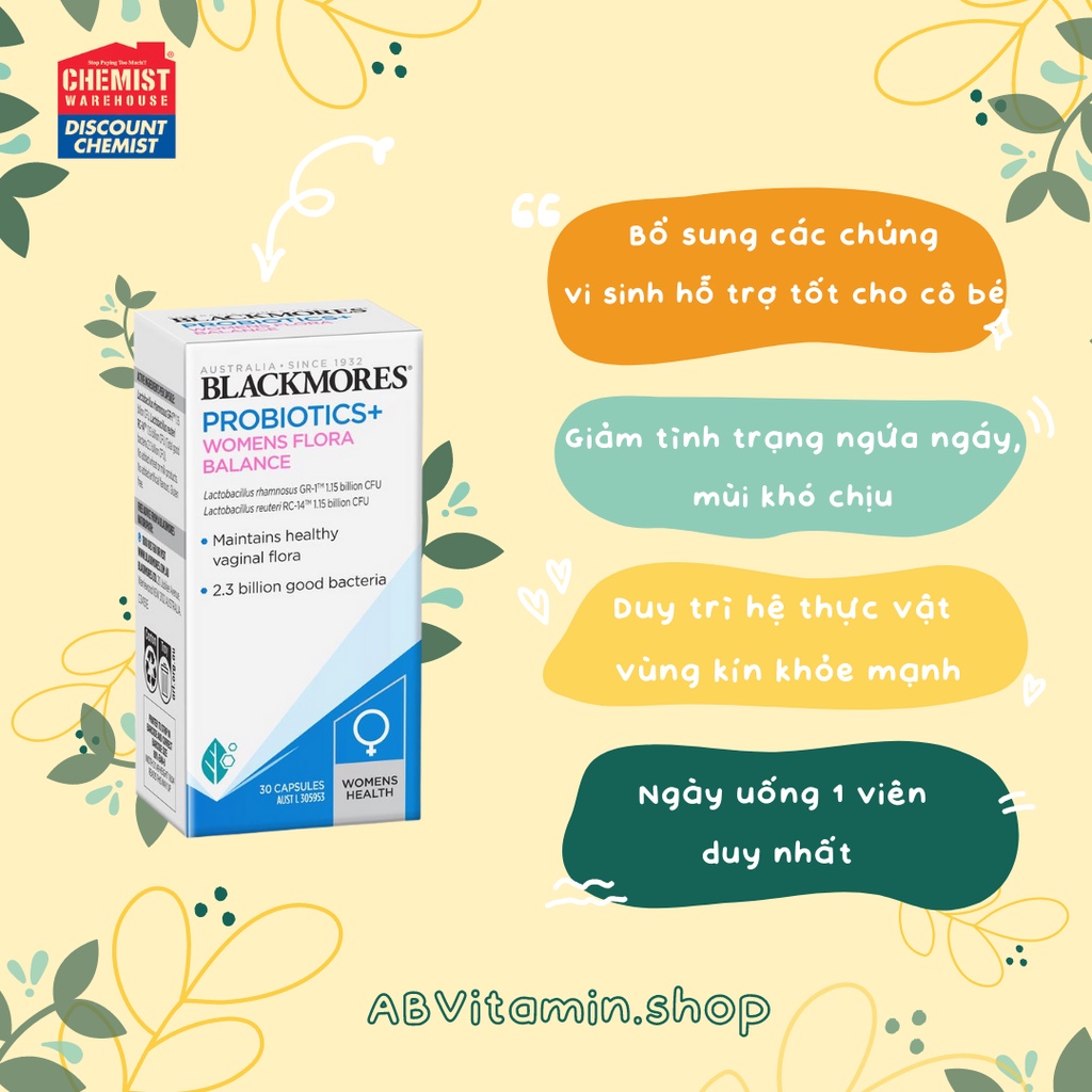 Viên Men vi sinh Blackmores Probiotics+ Womens Flora Balance lọ 30 viên