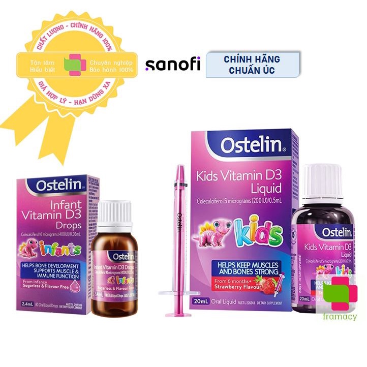 Vitamin Ostelin D3 Liquid/ Drops, Úc (20ml bé từ 6 tháng/ 2.4ml bé từ sơ sinh) phát triển xương và răng cho trẻ