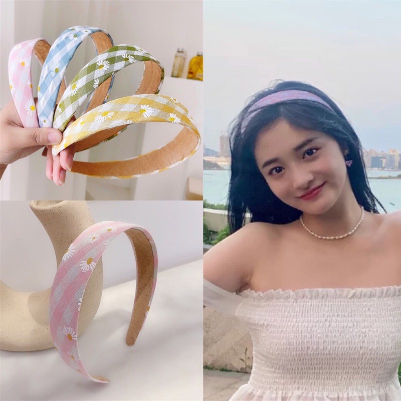 Cài tóc caro hoa cúc xinh nữ tính - Maben