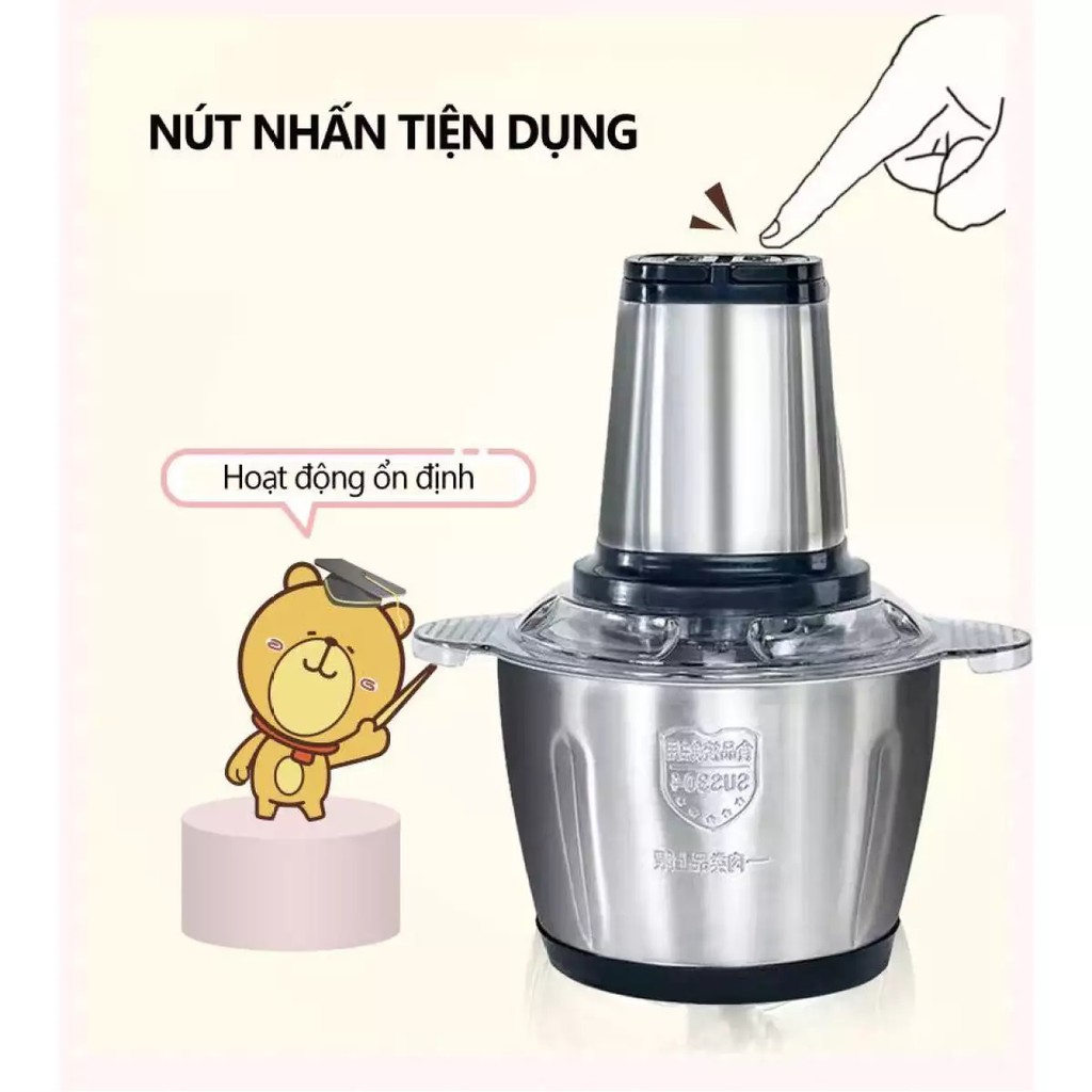 Máy xay thịt, cối xay thực phẩm đa năng inox 304 dung tích 2l,lưỡi xay bén,2 tốc độ mạnh nhẹ tiện dụng, bảo hành 1 tháng