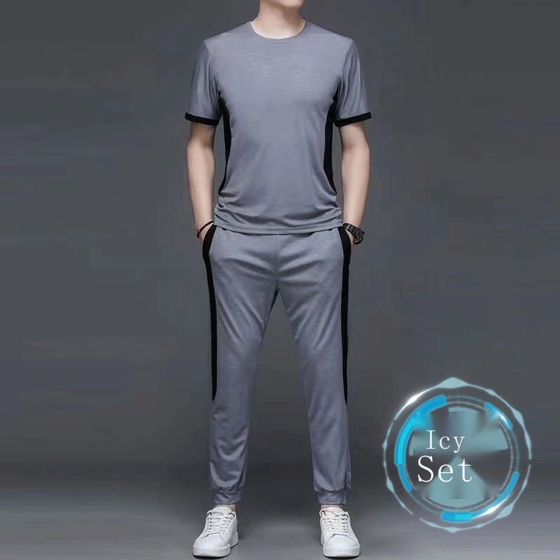 Bộ Áo Thun Tay Ngắn + Quần Dài Dáng Rộng Phong Cách Thể Thao Thời Trang Mùa Hè Cho Nam