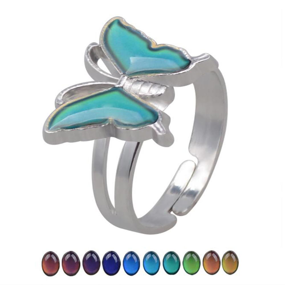 Nhẫn Thời Trang Có Thể Điều Chỉnh Nhiệt Độ Mặt Trăng Và Bướm 6 Kiểu Cho Nữ