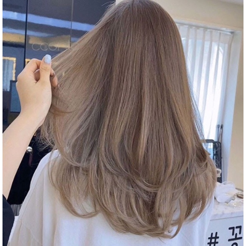 Combo nhuộm tóc nâu trà sữa lạnh kèm oxi + găng tay nên từ nền tóc nâu nevel 7-8