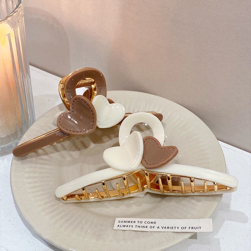 Kẹp Tóc Hình Trái Tim Màu Trà Sữa Dễ Thương Dành Cho Nữ