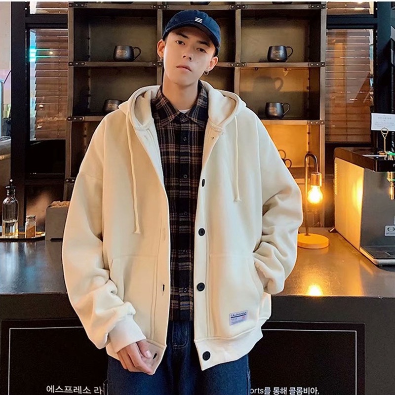 Áo khoác thu đông nam nữ hoodie đính cúc to, áo khoác bomber unisex form rộng 3 màu