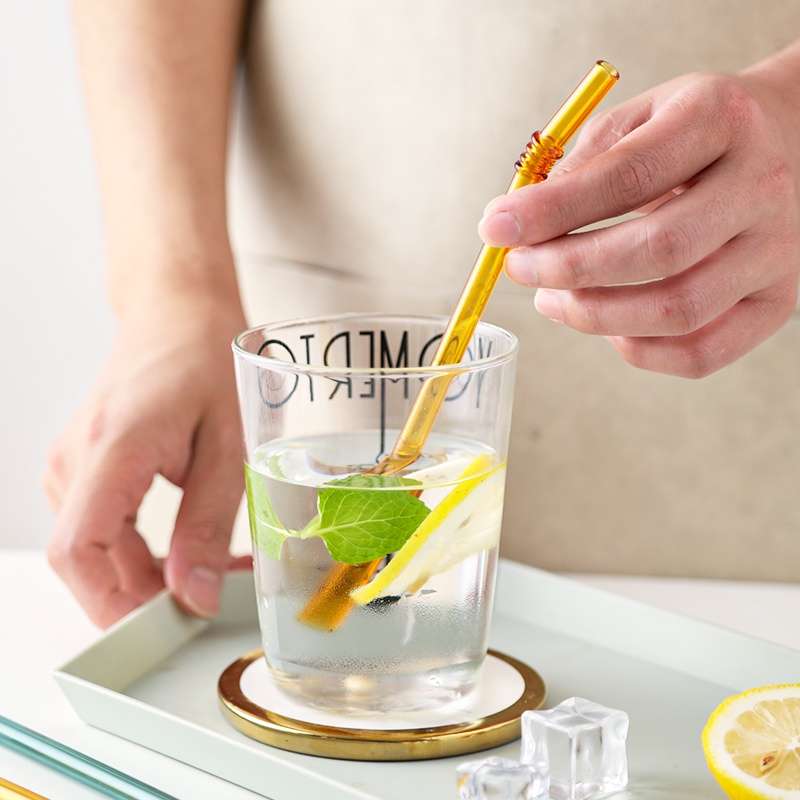 Ống Hút Miệng Phẳng Uống Sữa/Nước Ép Dạng Cong Chất Liệu Nhiều Borosilicate Nghệ Thuật Sáng Tạo