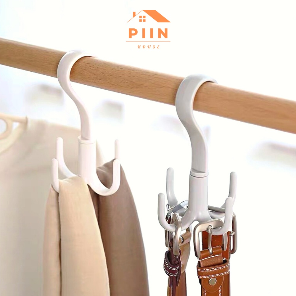Móc treo đồ đa năng xoay 360 độ PIIN HOUSE cố định bằng chốt kim loại chắc chắn. Móc phơi giày dép, mũ nón, cà vạt, khăn
