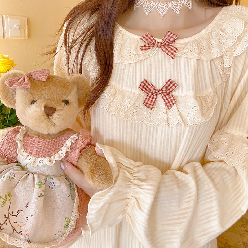 Đầm Ngủ Tay Dài Phong Cách Công Chúa Nhật Bản Dễ Thương Ngọt Ngào Cho Nữ