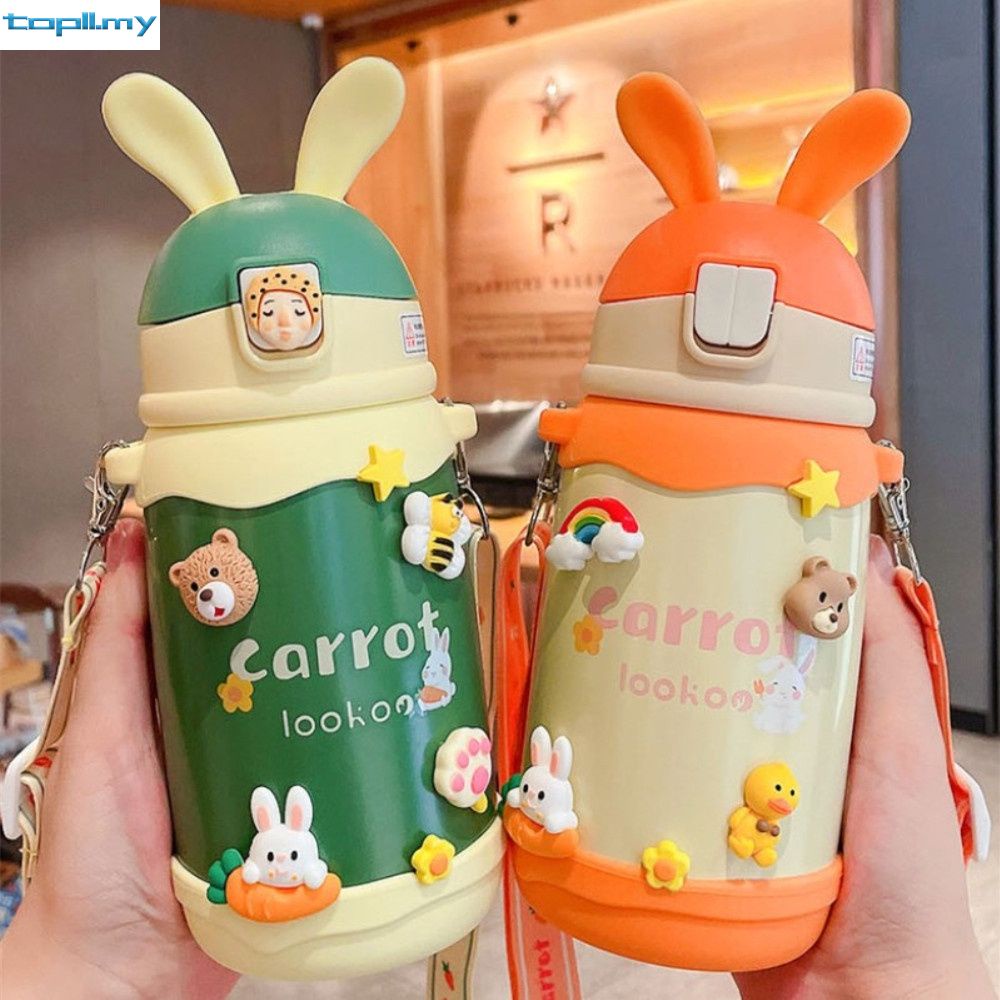Ly giữ nhiệt 500ml Bình chân không tai thỏ Bình giữ nhiệt bằng thép không gỉ Bình đựng cà phê / nước trái cây / bình trà có ống hút