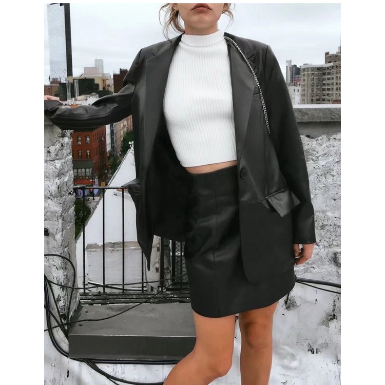 ÁO KHOÁC BLAZER DA CỔ BẺ NỮ MÀU ĐEN - 4432/710