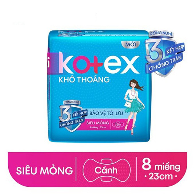 Băng vệ sinh Kotex Khô thoáng siêu mỏng cánh 23cm (Ngày)