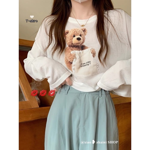 Áo len giấy hình chú gấu dài tay, chiếc áo gây bão mạng hot hit