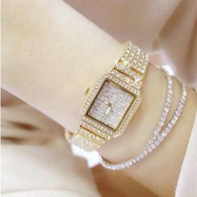 Đồng hồ nữ BeeSister BS dây kim loại mặt Vuông đính full đá style Hàn Quốc + Tặng hộp đồng hồ sang trọng