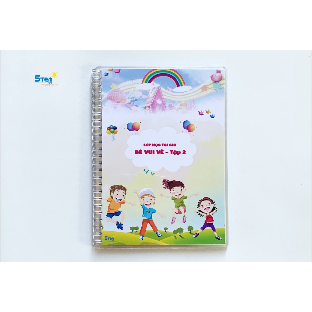 Học liệu Bé Vui Vẻ tập 2 KHỔ A5 36 trang in giấy ảnh viết xoá nhiều lần cho bé 2-5 tuổi (kèm bút dạ)