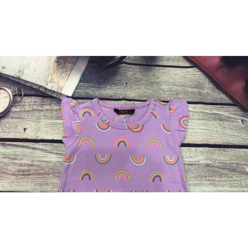 Váy, đầm bé gái chất cotton thoáng mát nhiều hoạt tiết dễ thương Cầu vòng tím 2 bèo - GD050705CVB