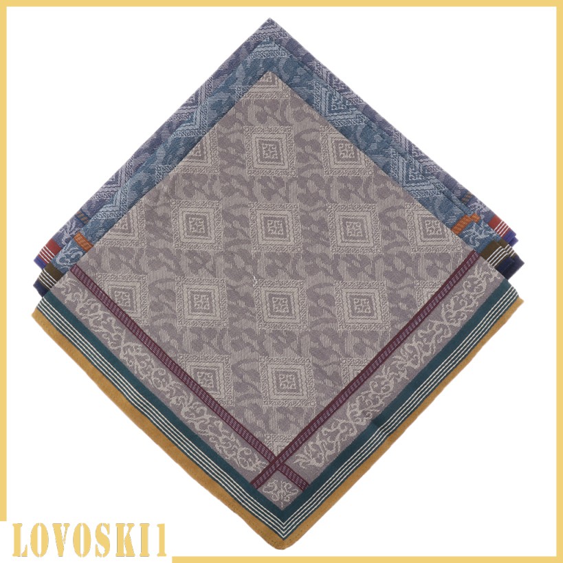 Set 3 khăn tay vuông bỏ túi 100% cotton in họa tiết kẻ sọc phong cách cổ điển dành cho nam