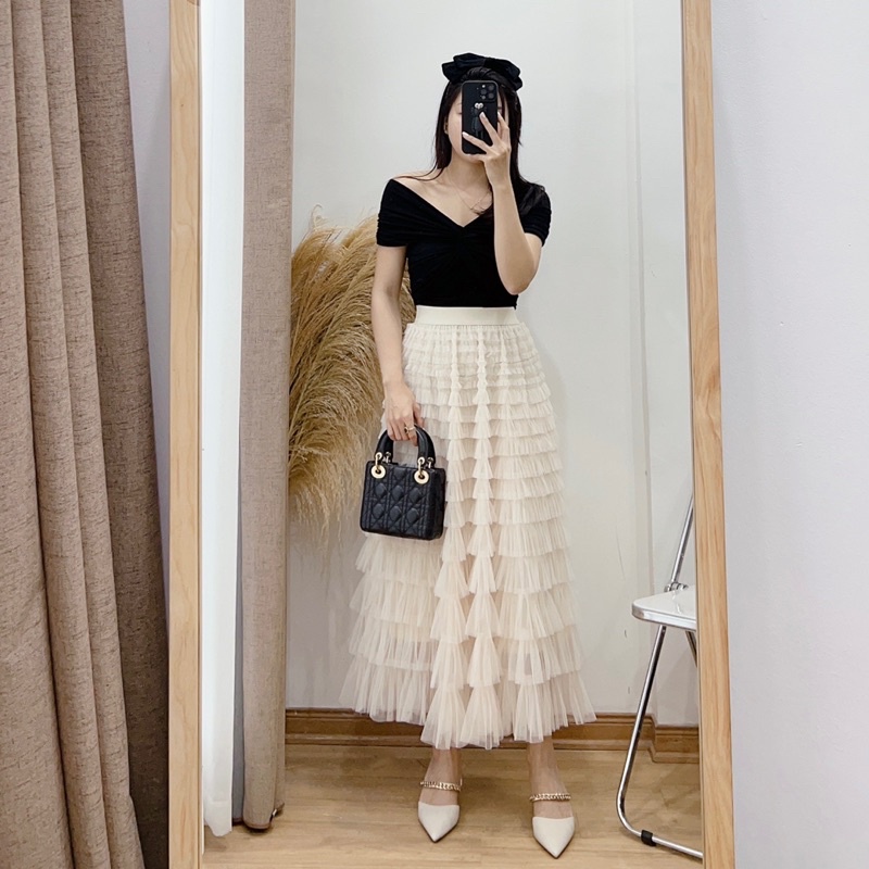 ( Ảnh thật ) áo xoắn ngực trễ vai