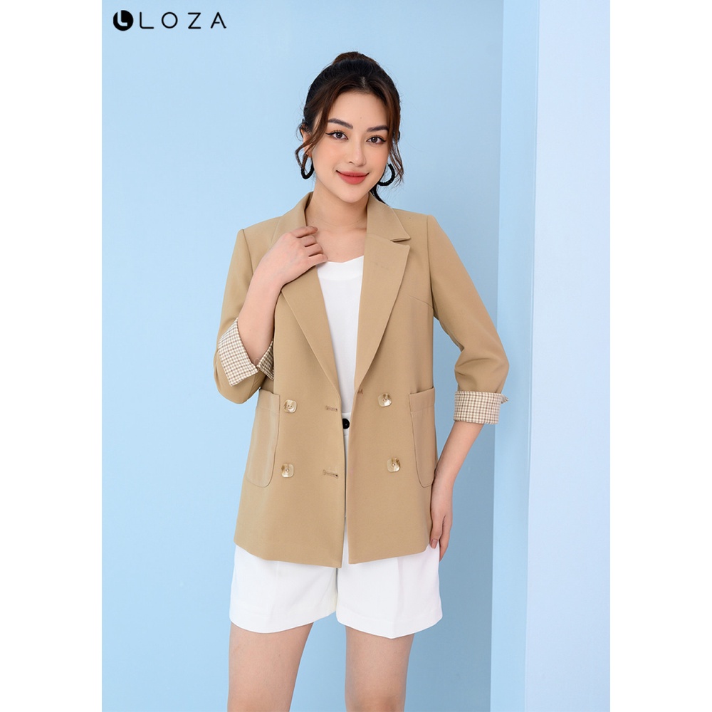 Áo blazer nữ LOZA tay kẻ be LV111009