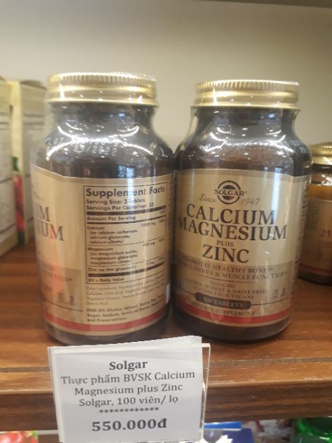 Thực Phẩm Bảo Vệ Sức Khỏe CALCIUM MAGNESIUM PLUS ZINC SOLGAR 100 viên | Thế Giới Skin Care